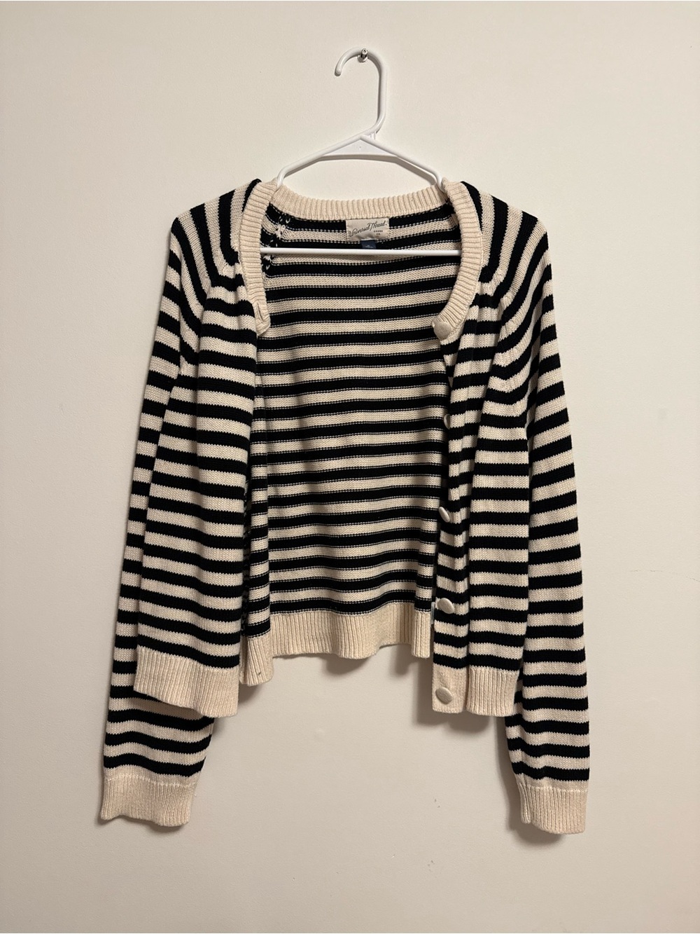 Viral Target Striped Black and Cream Knit Women's Cardigan Sweater